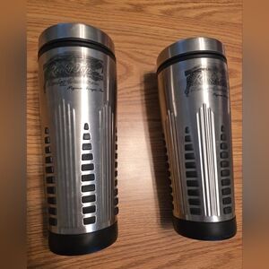 Harley-Davidson Silver and Black Travel Mugs With Hand Grips